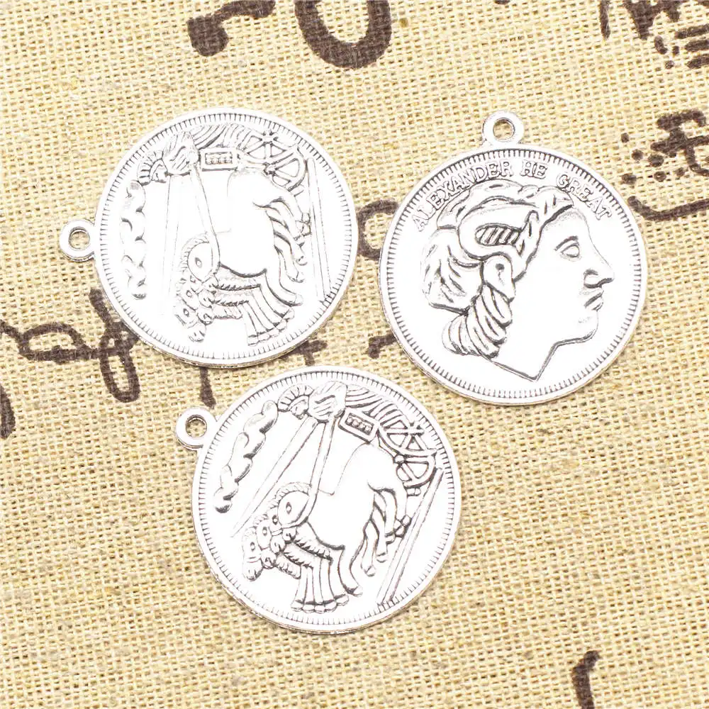 

3 шт., круглые подвески-аватары в виде античного серебра, 29x33 мм