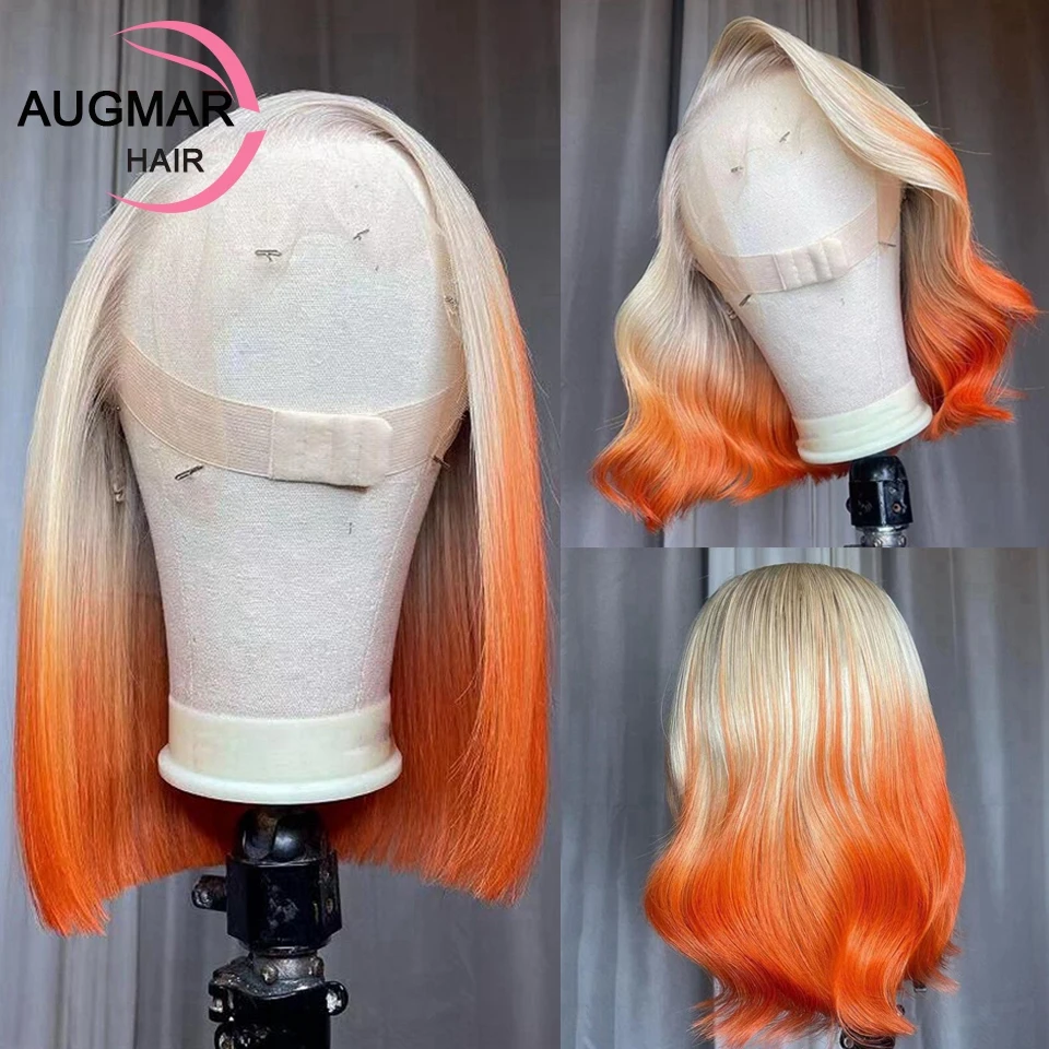 

Ombre Straight Bob Wig Lace Front Human Hair Wigs For Women 13x4 Blonde Orange Body Wave Lace Front Wig 13x6 HD Lace Frontal Wig