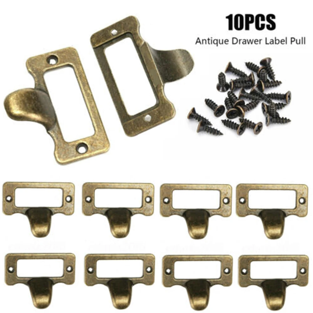 

10PCS Handle Box Label Retro Pull File Name Card Cabinet Label Holder Knob Bronze Pull Cabinet Drawer Door Furniture Hardware