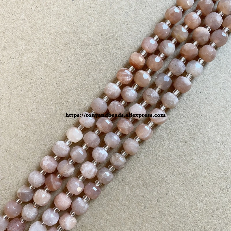 

Semi-precious Stone Diamond Cuts Faceted Rondelle Peach Sunstone 7" Loose Beads Size 8x6mm For Jewelry Making DIY