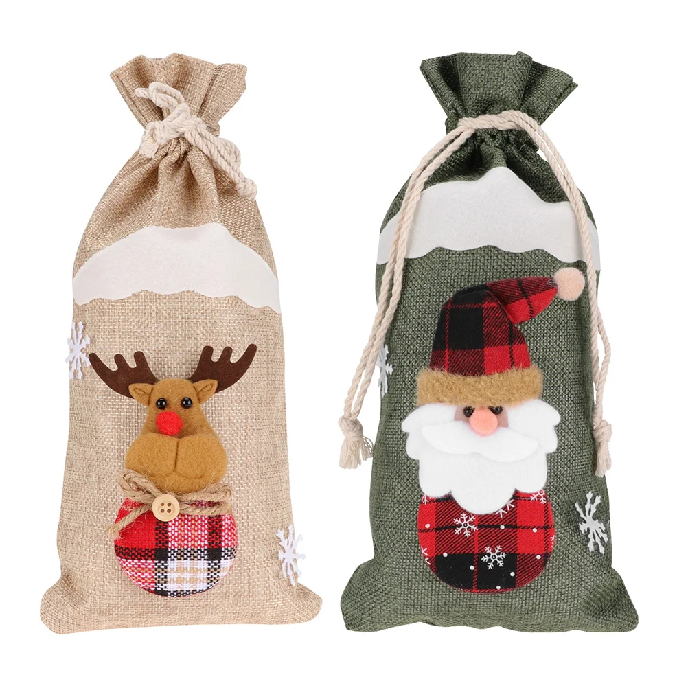 

2pcs Xmas Style Bottle Covers Red Bottle Storage Bags Christmas Decoration