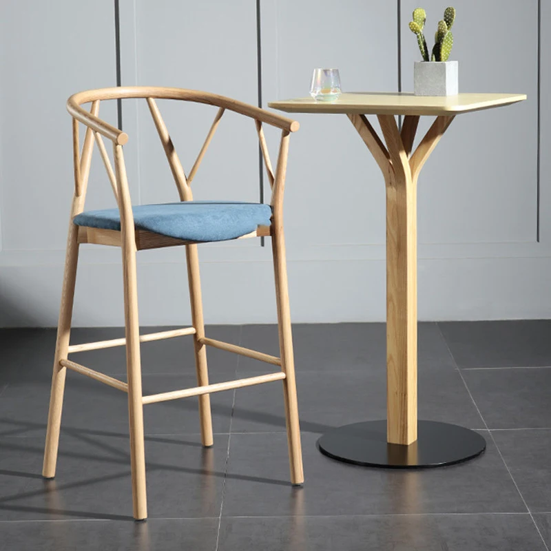 

Modern Solid Wood Retro High Bar Chair Coffee Shop Room Cafe Counter Bar Chair Soft Backrest Bancos De Bar Furniture GPF55YH