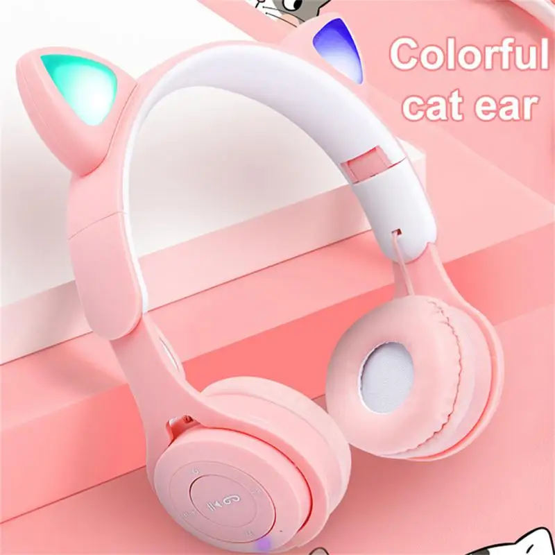 

Hifi Stereo Cat Ear Headphones With Mic Tws Earphones 200mah For Pc Phone Glow Light Wireless Earbuds Bluetooth Headset