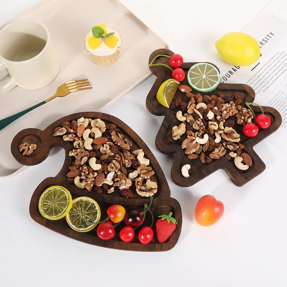 Wood Christmas Tray Tree Charcuterie Board Xmas Dessert Candy Dish Cheese Appetizer Boards
