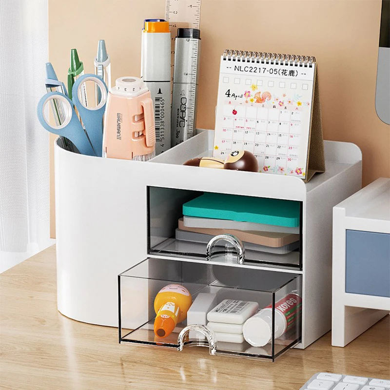 

Pen Holder With Drawer Multifunction Desktop Organizer Stationery Storage Box