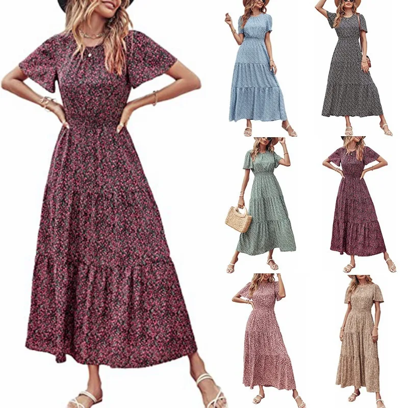 

Pleated Dresses Womens 2022 Thin Waist Pleated Splicing Ladies Long Dress