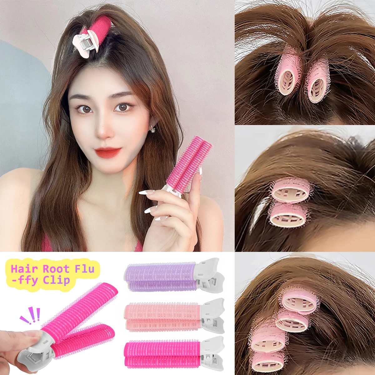 

2Pcs Hair Root Fluffy Clip Curly Stick Solid Color Air Bangs Curler Self-Adhesive Lazy Curling Clips for Girls Hair Styling Tool