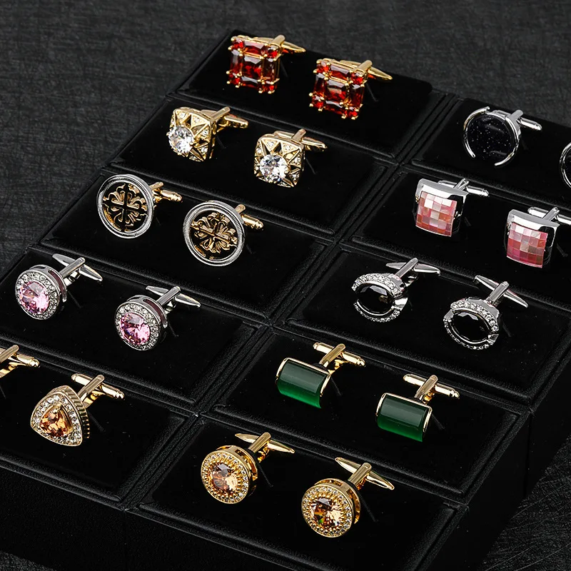 

Men's Personalized Letter Crystal Cufflinks with Studs Set, For French Cuff Shirts with Gift Boxed，Gift for him