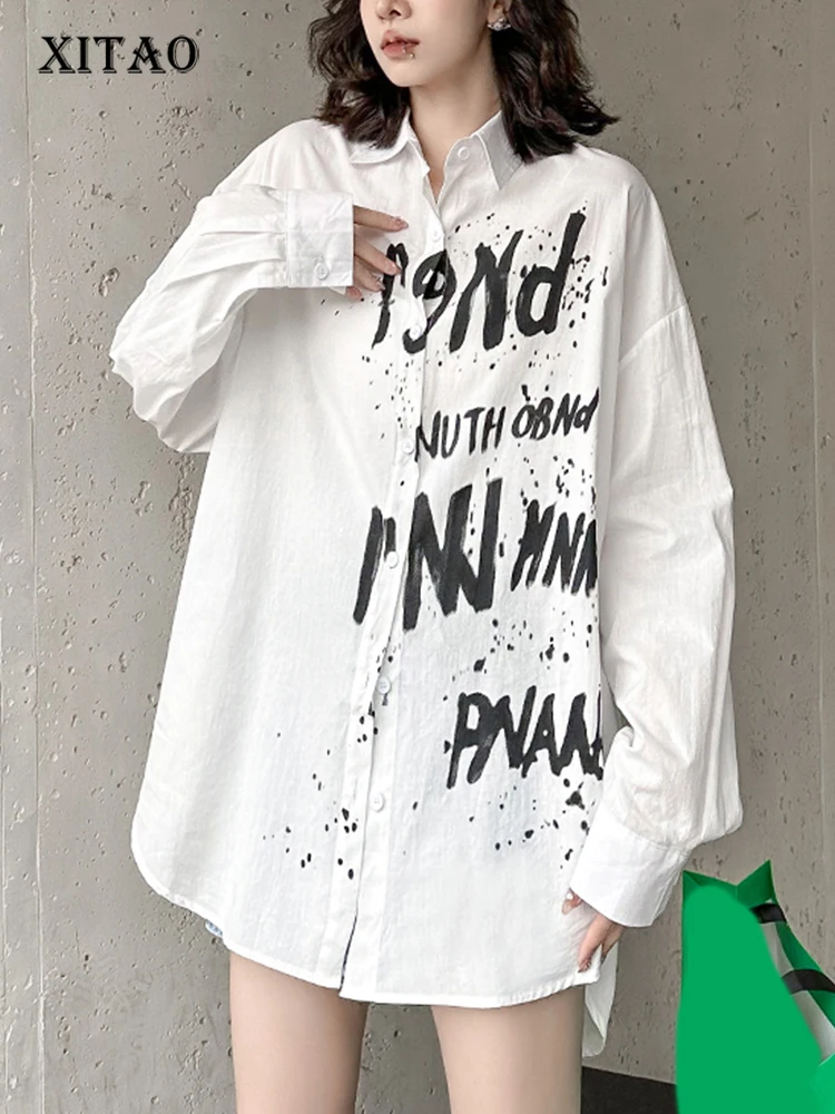 

XITAO, однобортная, Повседневная рубашка, женская, Корейская, летняя, новая, индивидуальная, модная, свободная, с отложным воротником, с длинным рукавом, рубашка, WLD16407