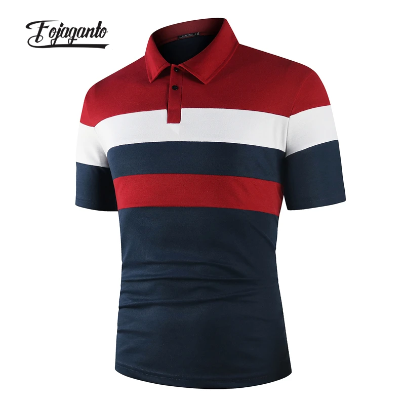 

FOJAGANTO Men Summer New Polo Shirt Sports Fashion Contrast Color Polo T-Shirt Striped Casual Short Sleeve Polo Shirt Male