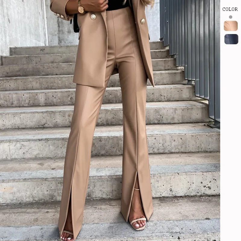 

2022 High Waist Fashion Slim Fit Sexy Casual Split PU Leather Pants Women