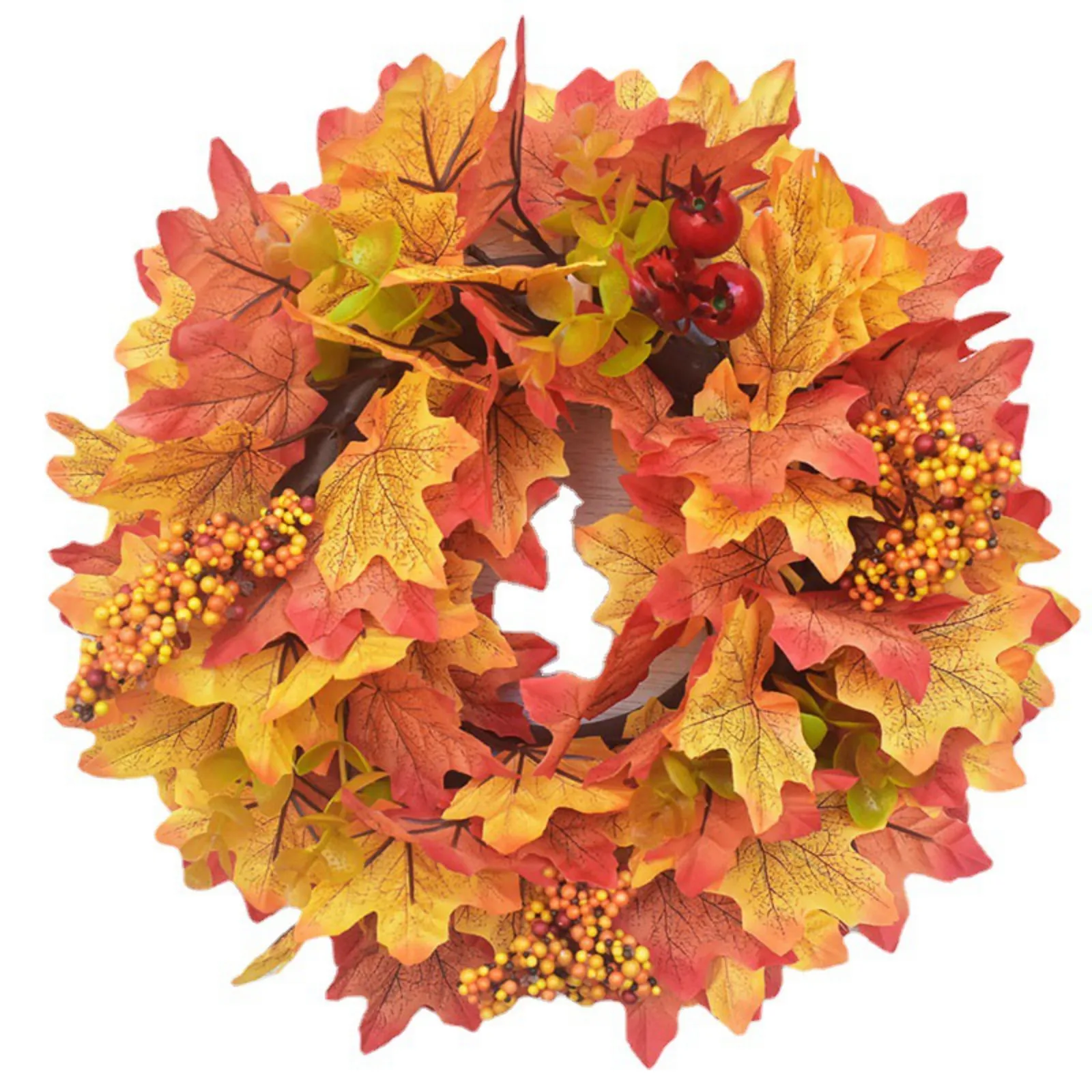 

30CM Fall Wreaths for Front Door Autumn Maple Leaves Wreath for Thanksgiving Halloween Outdoor Indoor Farmhouse Holiday Party