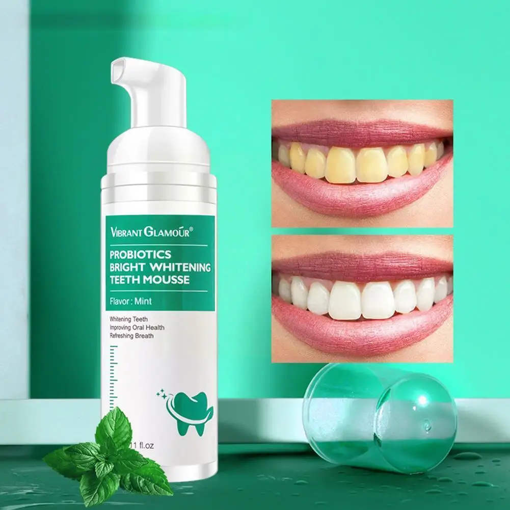 

VIBRANT GLAMOUR Tooth Whitening Mousse Mint Toothpaste Fresh Breath Remove Stains Care Bright Plaque Odor Teeth Z7M0
