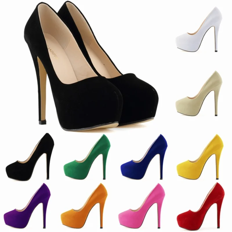 

Женские туфли-лодочки из флока, на платформе и очень высоком каблуке