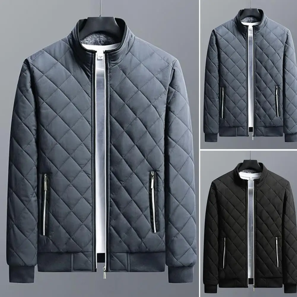 Popular Men Windbreaker Solid Color Thicken Washable Zipper Coat Windbreaker  Male Bomber Jacket for Daily Wear