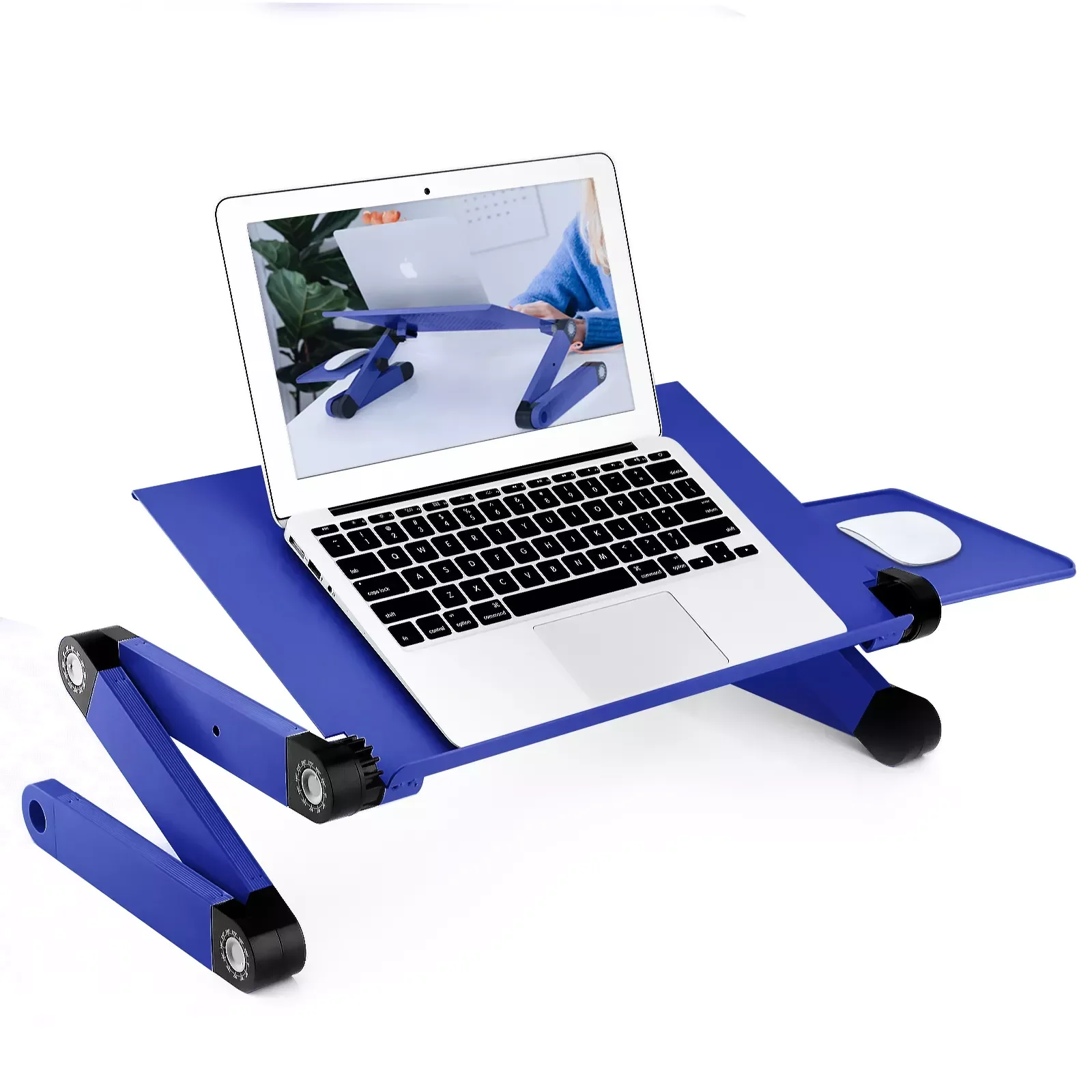 

RAINBEAM Adjustable Lap Aluminum Laptop Desk for Bed Table Ergonomic Portable Notebook Stand Tray Sofa Bed with Mouse Pad Blue