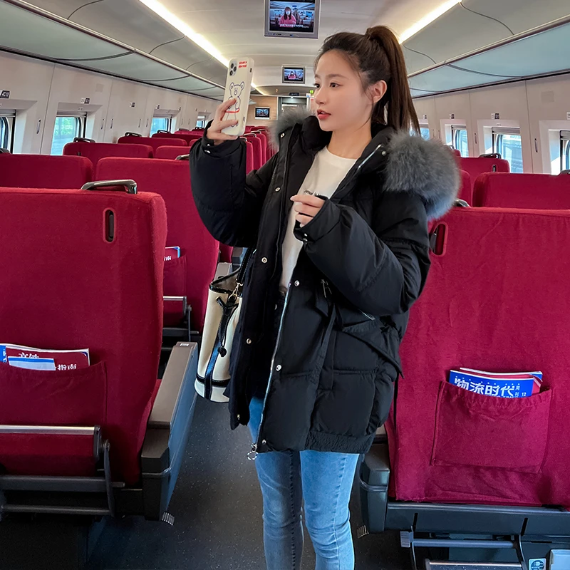 Winter Women Jacket Parkas Coat 2022 Casual Mid-long Thick Warm padded Fur Collar Coat Female Winter Outwear Jacket parkas