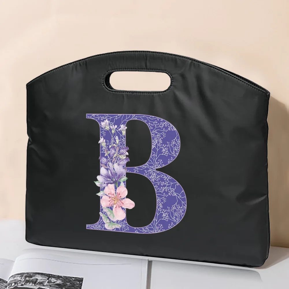 Briefcase Business File Bag Fashion Laptop Bag 26 Purple Flowe Letter Office Conference Document Bag Work Handbag Meeting Tote