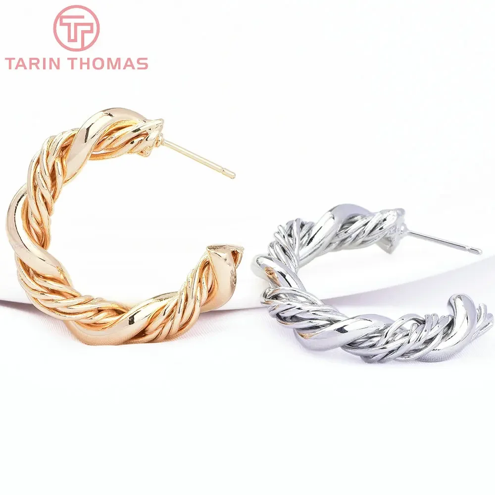 (7973) 2 шт. 31 мм 24-каратное золото латунные круглые витые серьги-гвоздики высокое