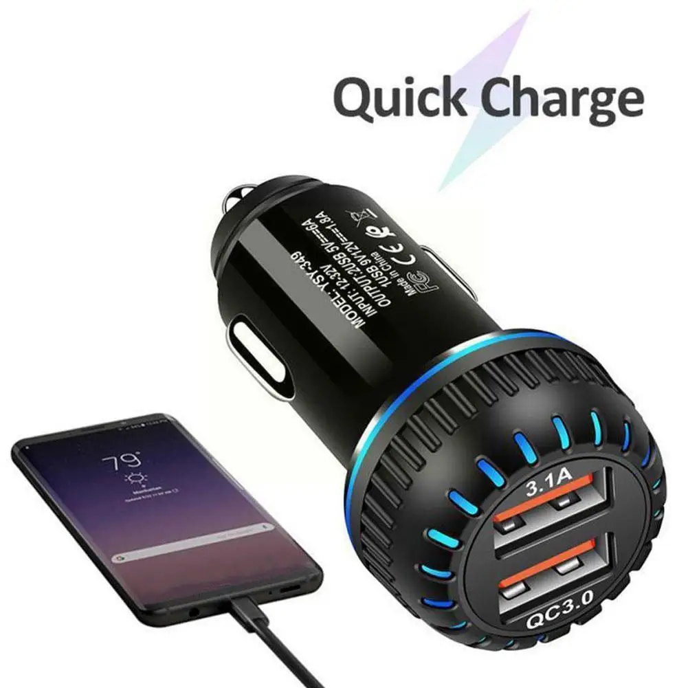 

Автомобильное зарядное устройство с двумя USB-портами и поддержкой быстрой зарядки, 3,0 А