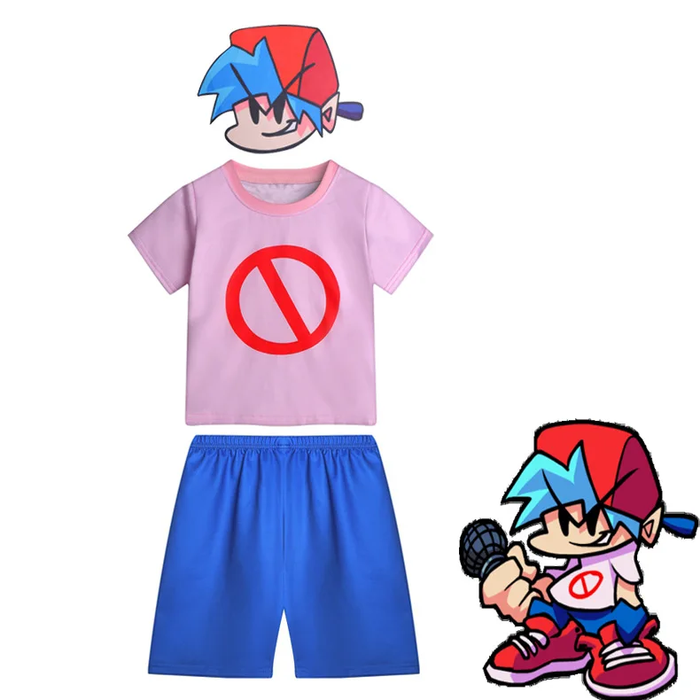 New friday night funkin Anime Toddler Boy Clothes Summer Short Sleeve T Shirt+Shorts Creeper Cosplay Costume Girl Tops Pants Set