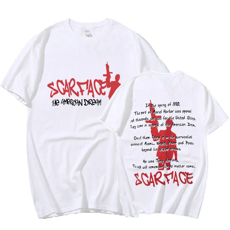 

Vintage 90s Al Pacino Scarface Tony Montana Movie T-shirt Double Sided Letter Print Oversized T-shirts Hip Hop Punk Streetwear