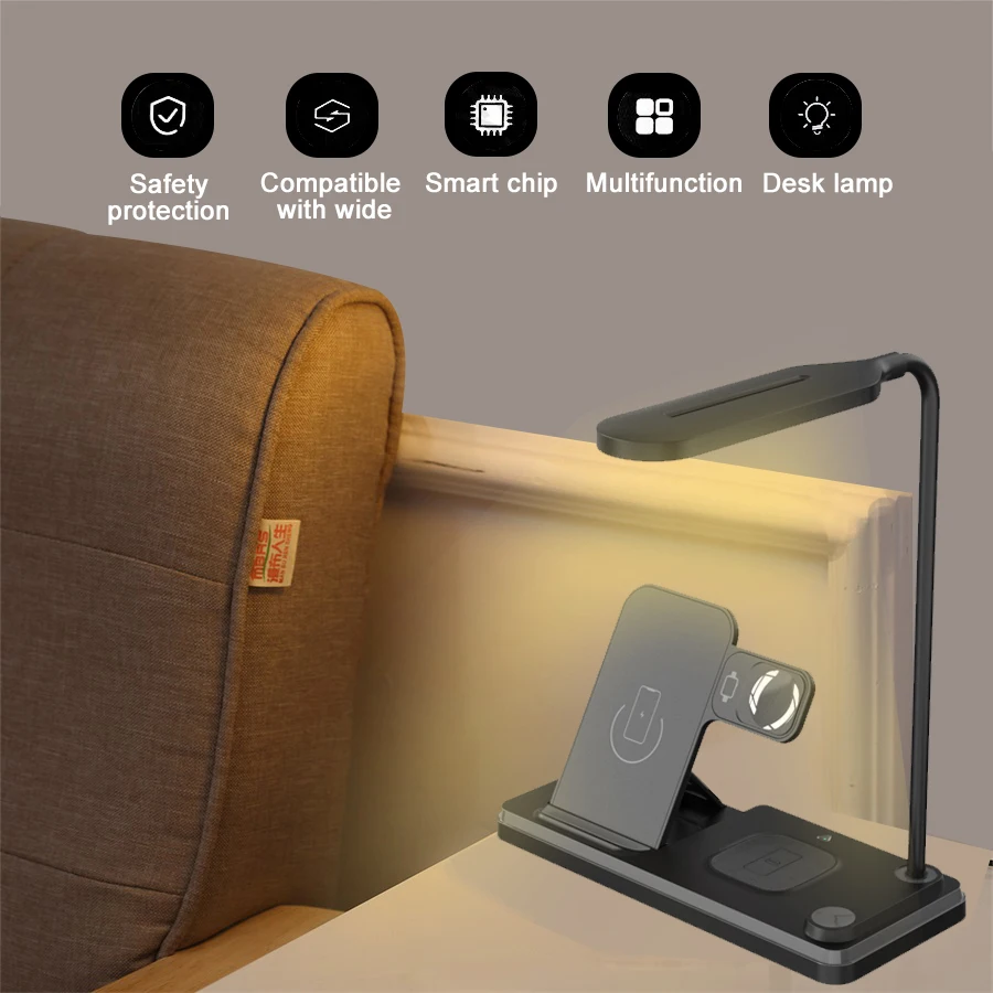 10w qi fast wireless charger table lamp for iphone 11 12 13pro mobile phone charging holder night light 4 in1 dimmable desk lamp free global shipping