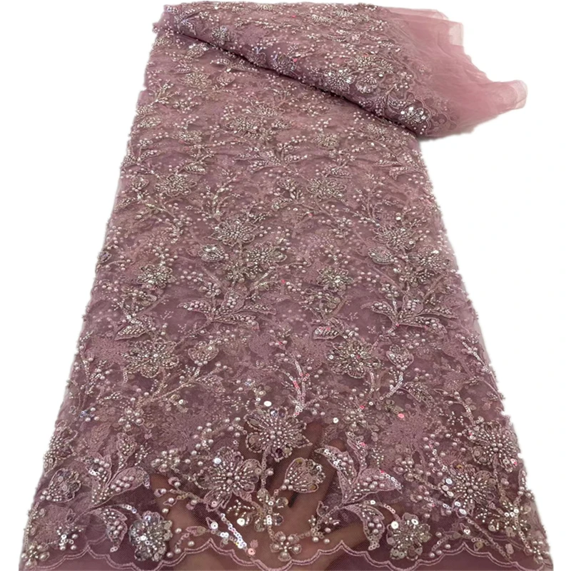 

African Lace Fabric 2022 High Quality Nigerian Lace Fabric 5 Yards French Lace Material For Wedding Dress Sewing xc73-98