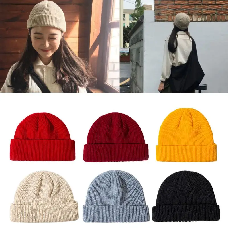 

Hot Sale Daily Fisherman Beanie Hat Unisex Sailor Style Spring Autumn Beanie Ribbed Knitted Hats For Men Women Short Melon Hat