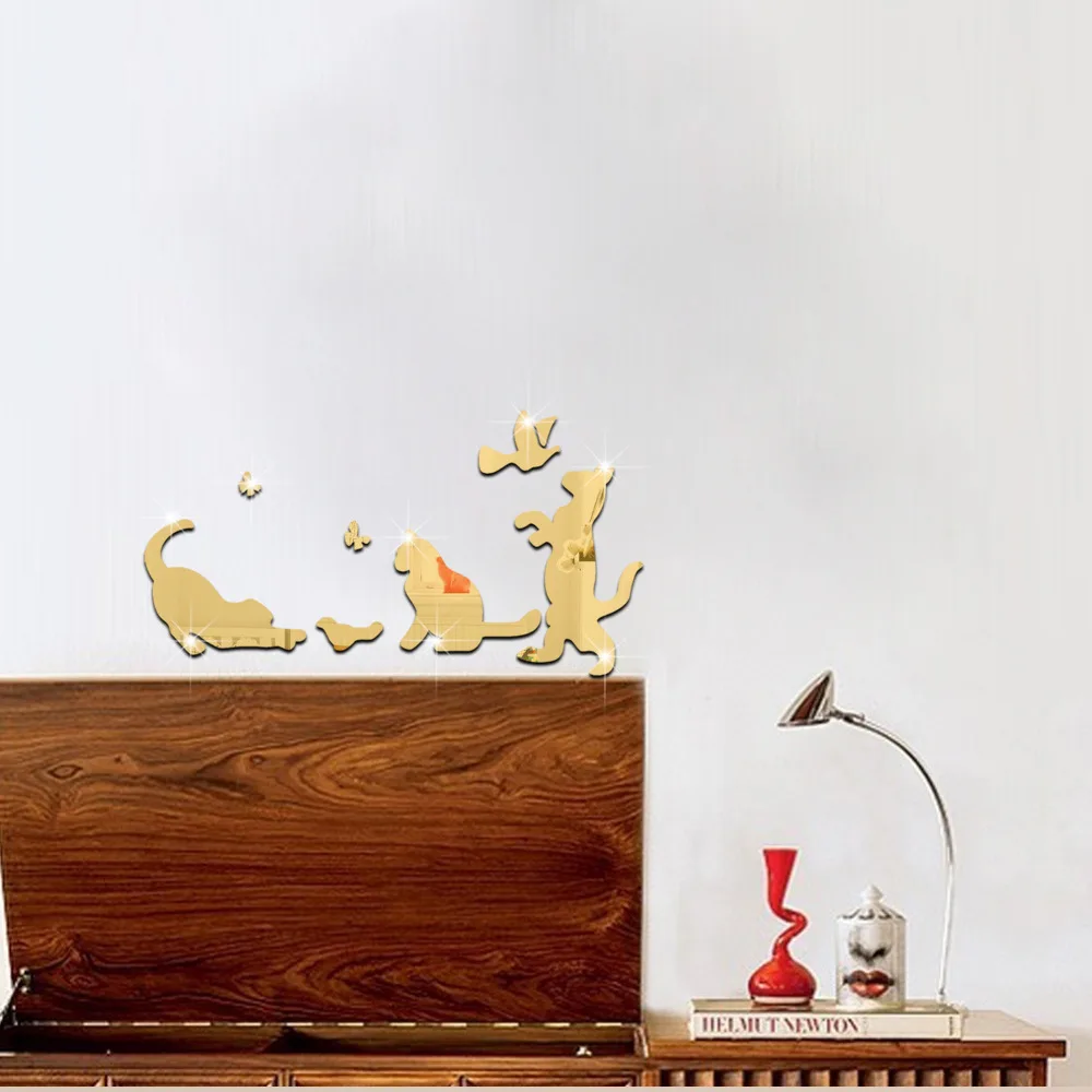 

Room Decor Cat Home Decor Wall Stickers Mirror DIY For Bedroom Aesthetic Animal 3D Acrylic Self-adhesive Decorative Mirrors