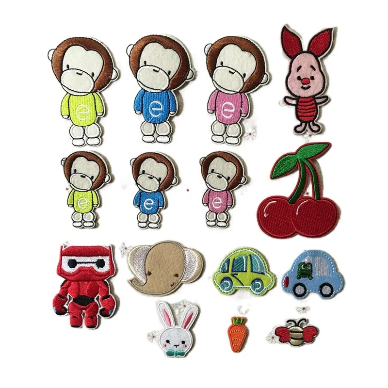 

50pcs/Lot Luxury Anime Embroidery Patch Monkey Elephant Pig Car Cherry Rabbit Carrot Bee Clothing Decoration Craft Diy Applique