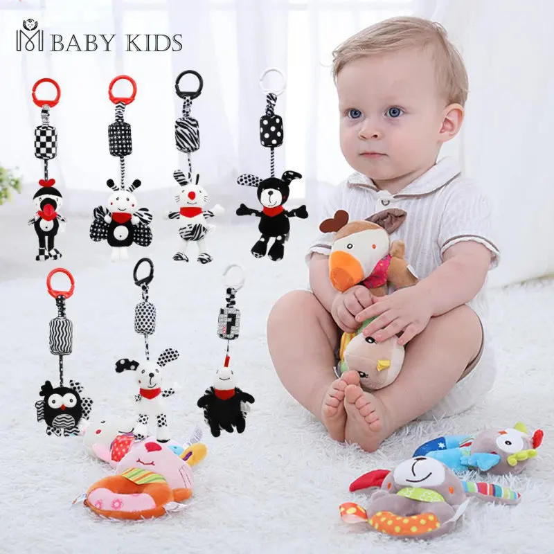 

Черно-белая Детская плюшевая коляска, Мультяшные животные, игрушки, детские мобили, подвесной колокольчик, Развивающие детские игрушки