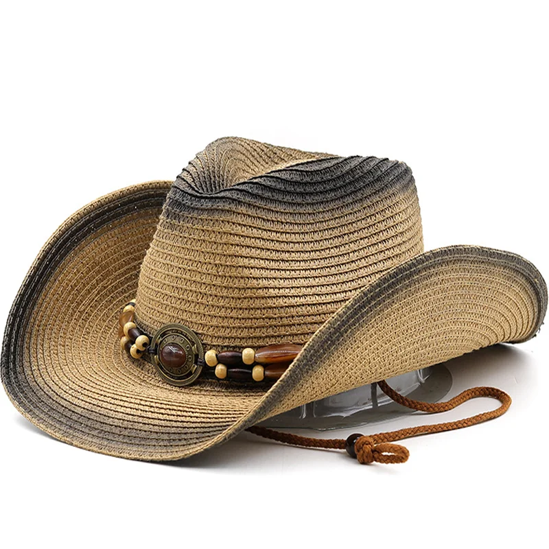 Hat New Straw Sun for Women Summer Hats New Western Cowboy Spray Paint Stylish Tend Summer Straw Beach Sunscreen Hat