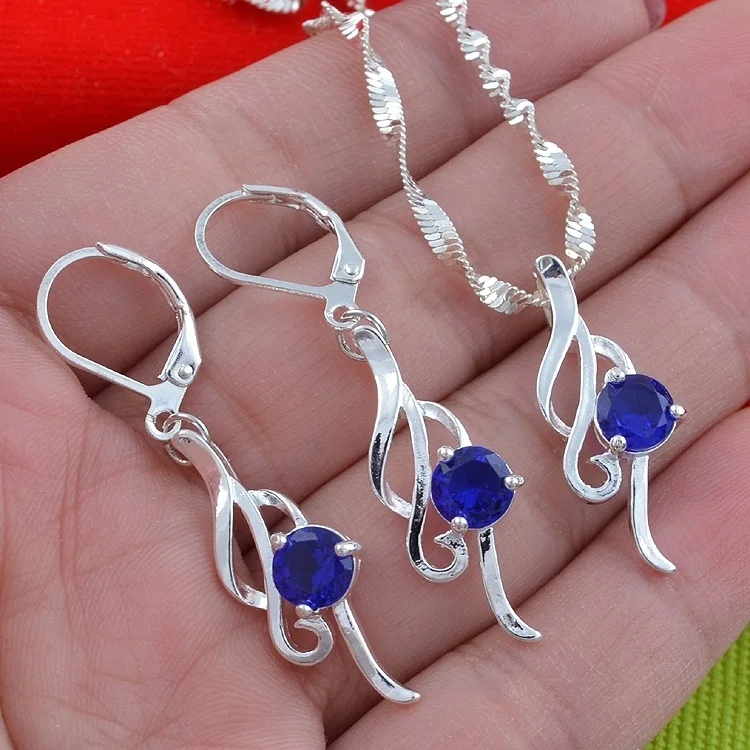 Роскошные комплекты украшений ANGLANG с синим кубическим цирконием обручальное