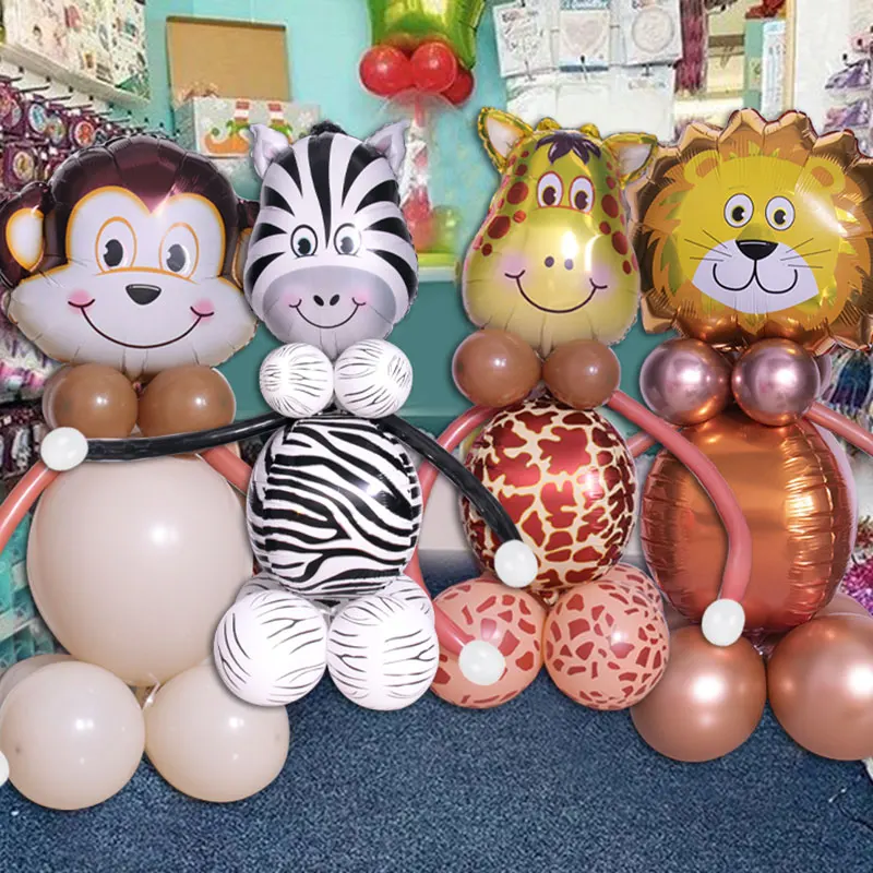 

1set Jungle Safari Animal Head Birthday Balloons Set Lion Tiger Helium Animal Balloons Wild Kid Birthday Party Decor Baby Shower