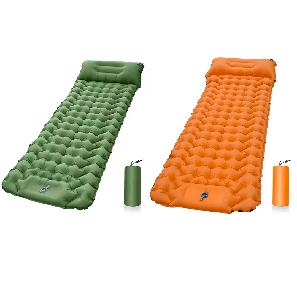 

Outdoor Camping Sleeping Pad Inflatable Mattress with Pillows Ultralight Air Mat with Storage Bag Built-in Inflator Pump