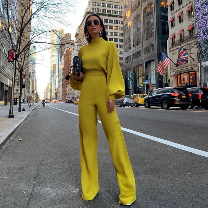 

Комбинезон с рукавом-фонариком и высоким воротом, в европейском и американском стиле