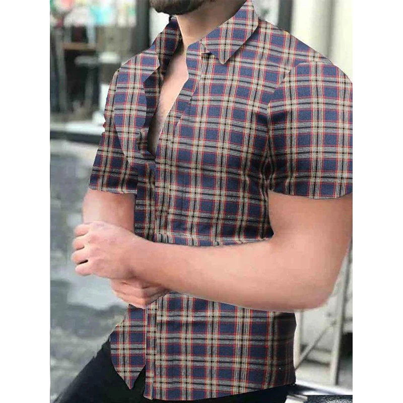 

Social Men Shirts Hawaii Buttons Shirt Casual Plaid Print Beach Short Sleeve Tops Blouses Men's Clothing Cardigan Prom Camisas