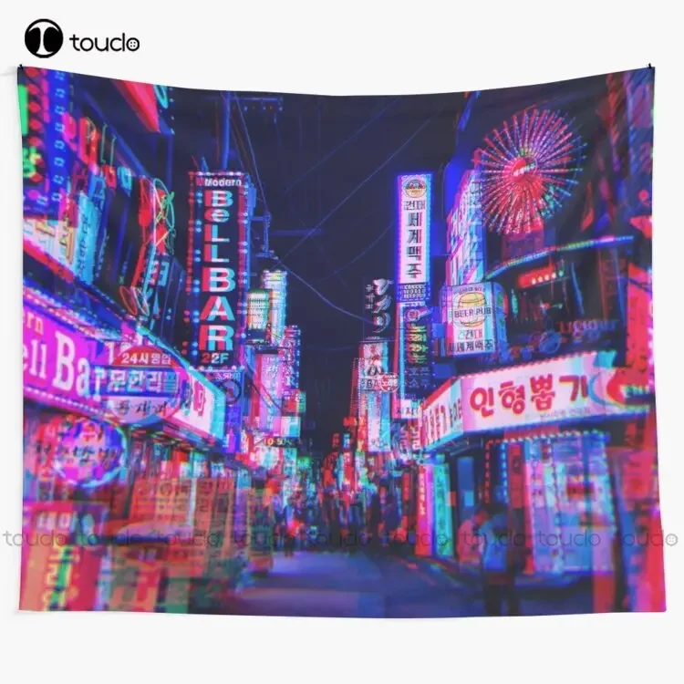 Фото Lsd Nights Корея Сеуль Япония Токио гобелен гобелен настенный для гостиной спальни общежития домашний декор гобелен с принтом №1