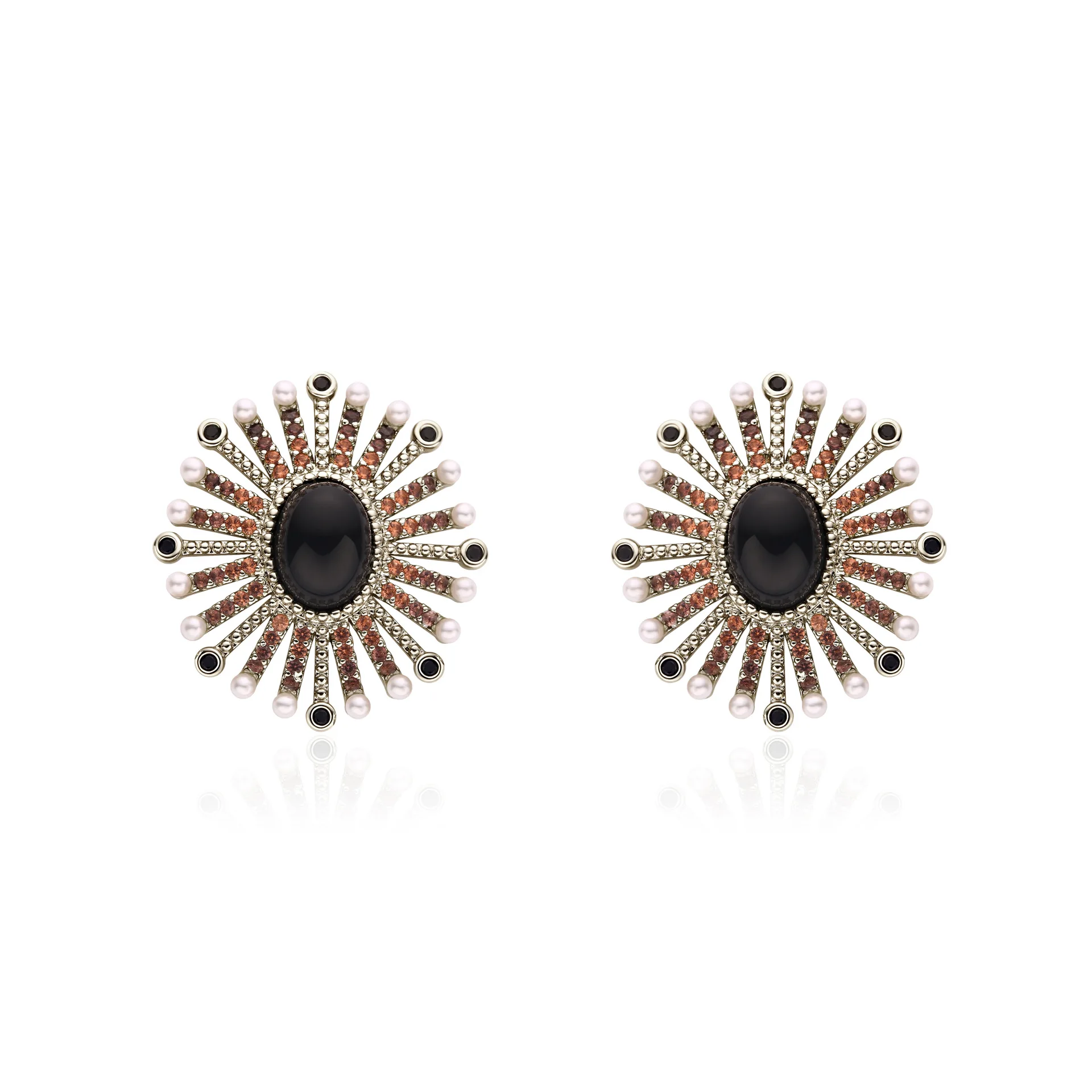 Boucles d'oreilles reine de styliste belge en Agate noire et perle, bijoux de haute qualité dorés pour femmes, cadeau de fête artistique personnalisé