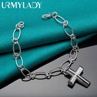 urmylady 925 sterling silver hollow cross pendant bracelet for woman fashion wedding party charm jewelry