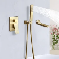 brushed gold bathtub shower faucet set bath shower faucet bathtub faucet mixer with handheld brass bathtub tap black