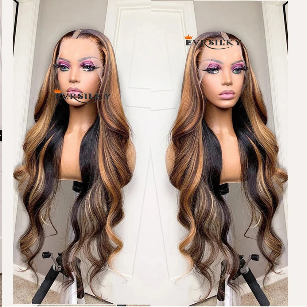 

Long Wavy Highlight Blonde V Part Wigs Peruvian Unprocessed Glueless Human Hair Wigs Ombre Dark Brown U Shape 30inches