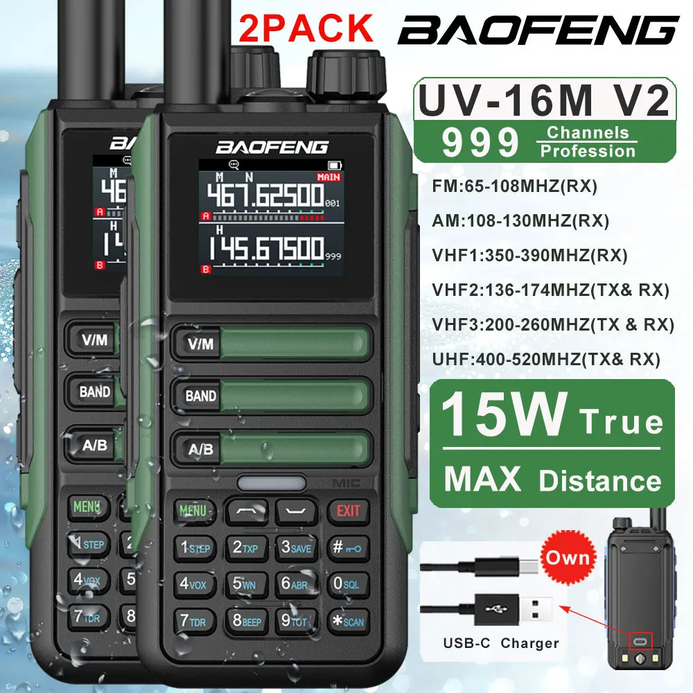 Портативная рация Baofeng UV-16M V2 пластиковое радио высокой емкости с двухканальной