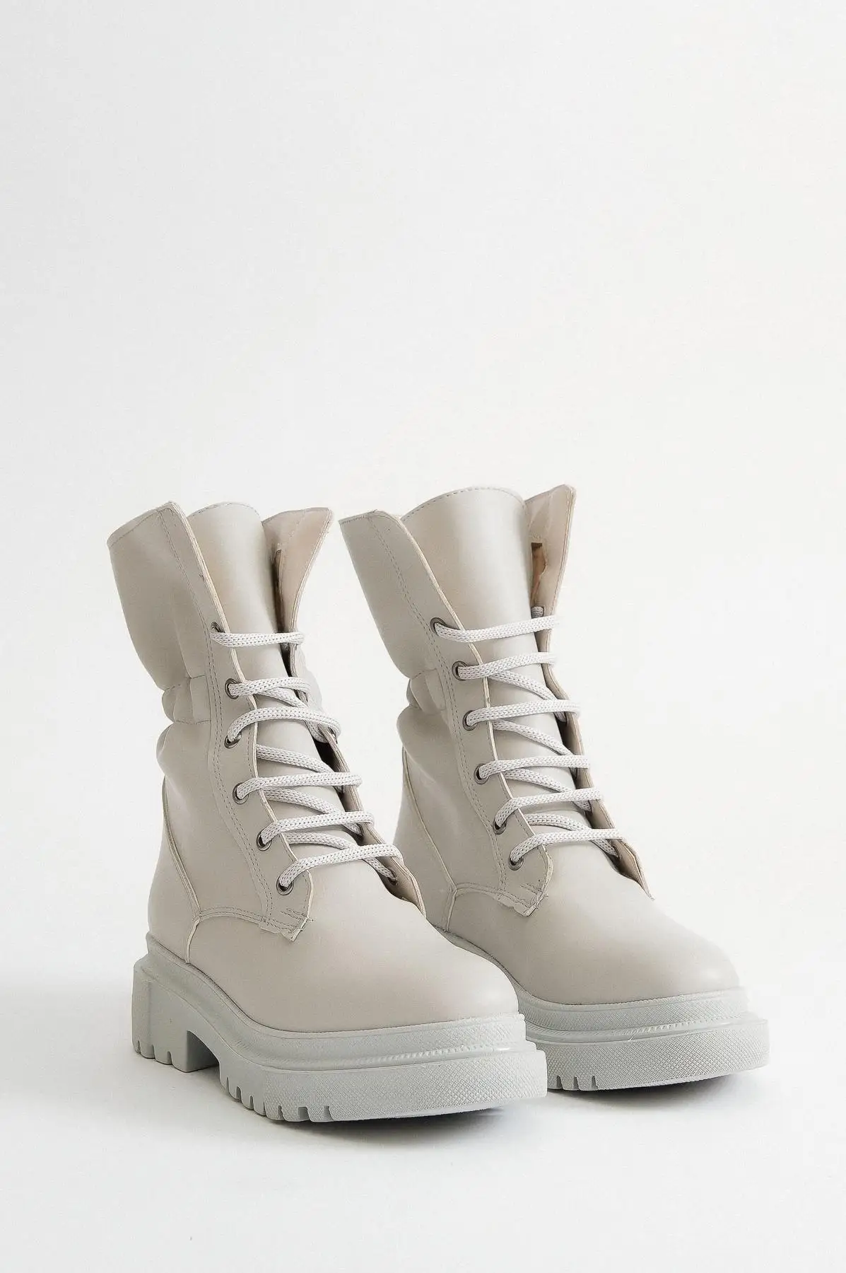 

Basskan015, женские ботинки с высокой подошвой, на шнуровке, зимние, серые