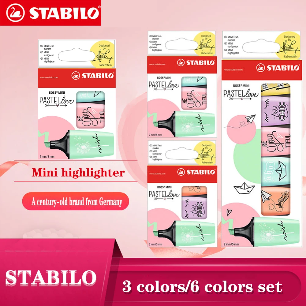 

Kawaii Mini STABILO BOSS Highlighter Pen Set Macaron But Color Marking Stationery 3 Colors/6 Color Set