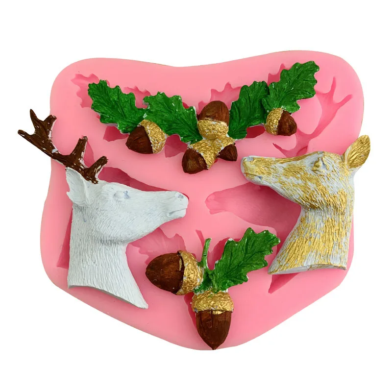 

Christmas silicone mold Deer head Pineapple Deer horn Chocolate mold Dry Pace Baked Font Decorative Tools