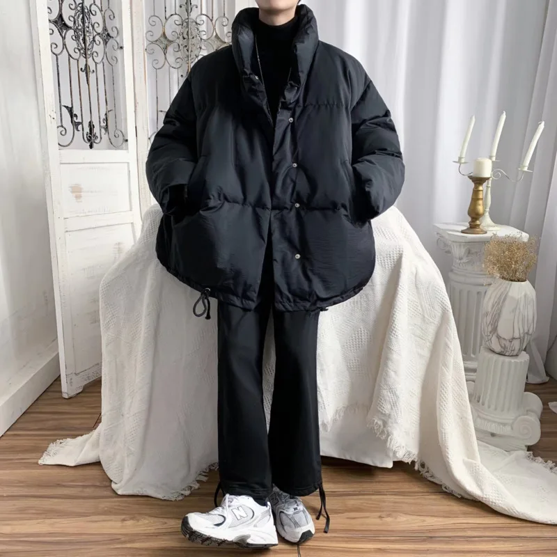 Winter Jacket Men Warm Fashion Black White Thicken Jacket Streetwear Korean Loose Thick Short Coat Mens Parker Clothes M-2XL