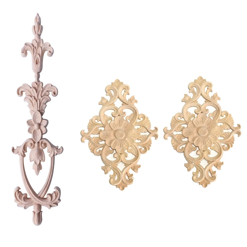 Деревянная резная угловая аппликация 3 шт. Неокрашенная рамка наклейка домашний