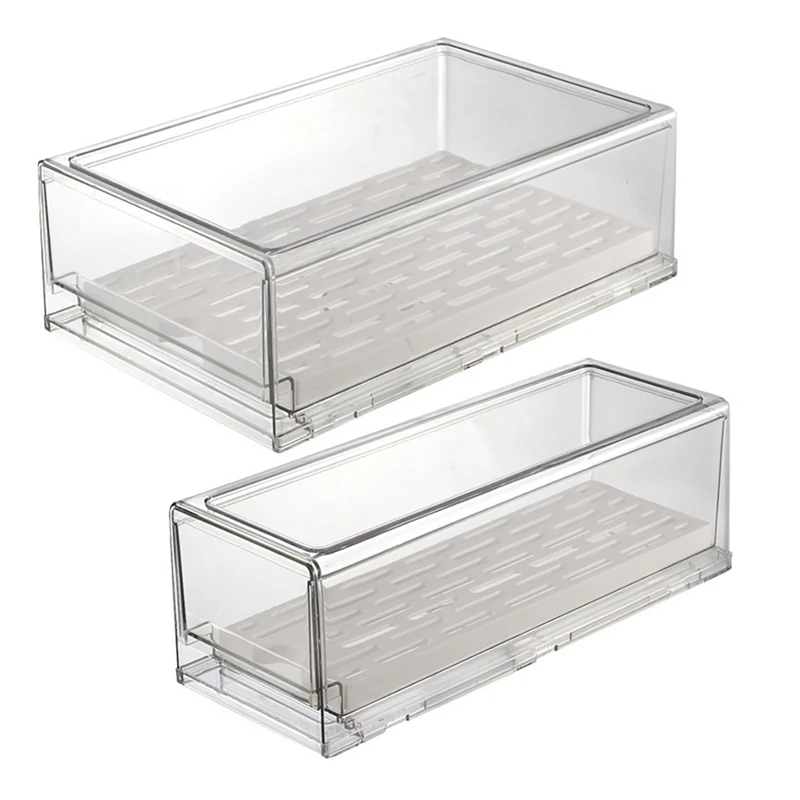 

1Pcs Drawer Refrigerator Storage Box Stackable Fridge Organizer for Kitchen Fruit Vegatable Freezer Storage Bins
